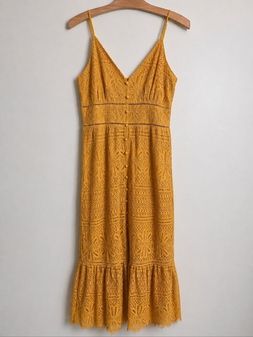 Lulus Yellow Lace Midi Dress XS